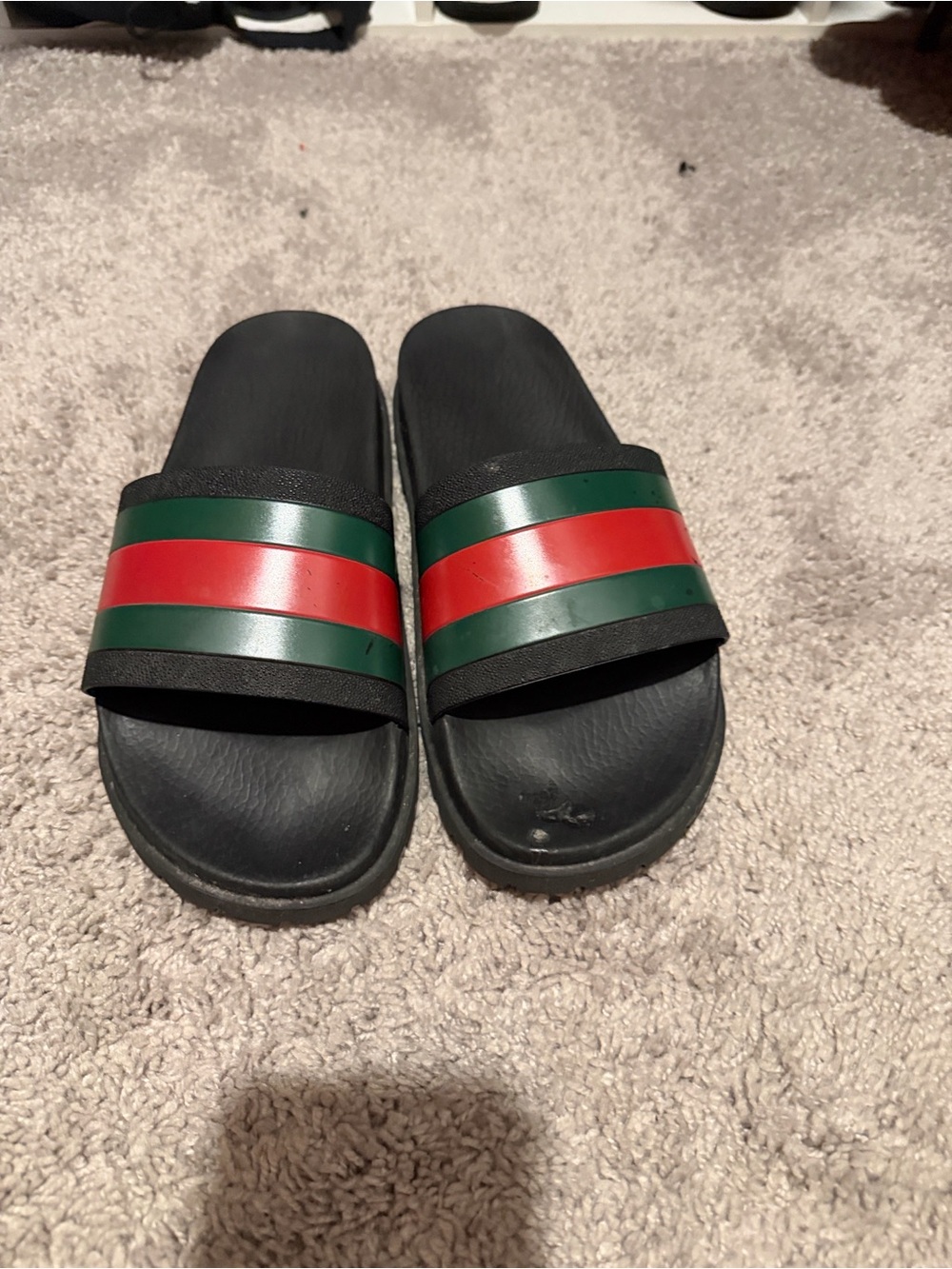 Gucci Black Slides with Green and Red Stripes